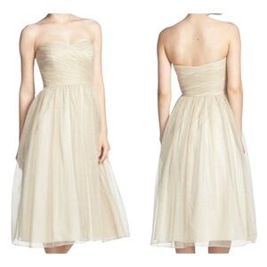 Aidan Mattox Gold Metallic Tulle Strapless Formal Cocktail Dress. Size 0.